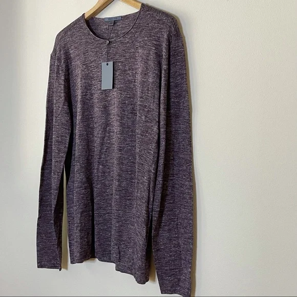PENDING John Varvatos NWT Wool/Linend Sweater, Men’s L, Oxblood (Heathered Plum) - Picture 2 of 9